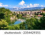 An aqueduct in Saint-Nazaire-en-Royans historical town, Drome department, french Alps mountains, France