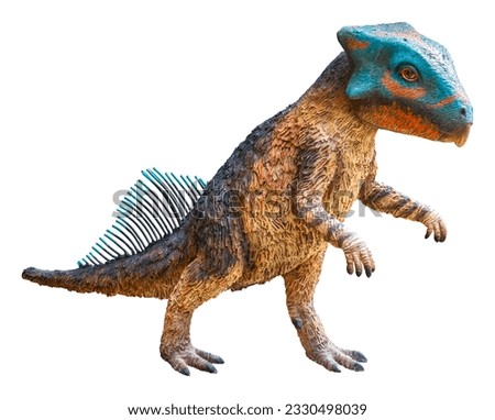 Aquilops (Eagle Face) is an early herbivorous ceratopsian dinosaur dating from the Early Cretaceous, Aquilops isolated on white background with a clipping path