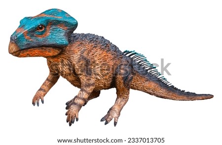 Aquilops (Eagle Face) is an early herbivorous ceratopsian dinosaur dating from the Early Cretaceous, Aquilops isolated on white background with a clipping path