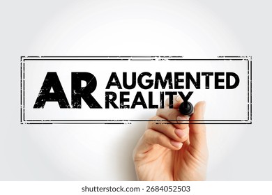 AR Augmented Reality - interactive experience of a real-world environment where the objects that reside in the real world are enhanced by computer-generated information, acronym concept stamp - Powered by Shutterstock - Get 15% off with code: PIKWIZARD15