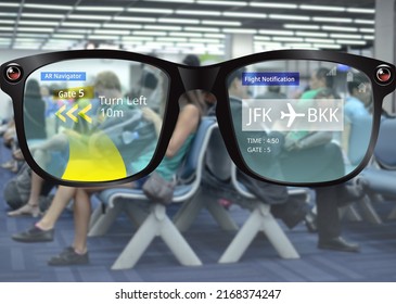 AR Smart Glasses technology with flight notification and indoor AR navigation gps system