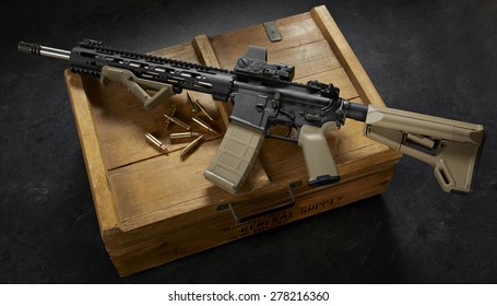 Ar15 Rifle On Wood Crate