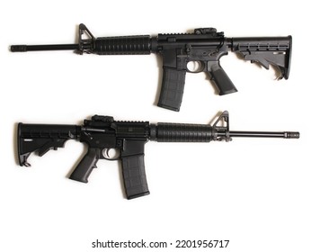 AR-15 Type Assault Weapon Isolated On White Background Left And Right Side Views