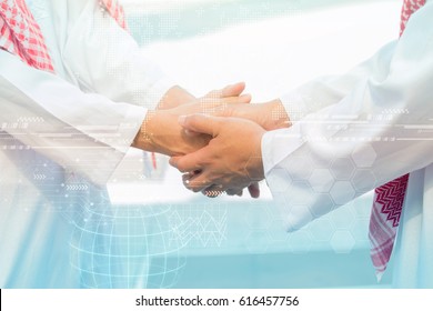 Arab Business Handshake And Business People On City Background