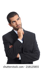 Arab Business Man Thinking Serious Looking Sideways Isolated On A White Background