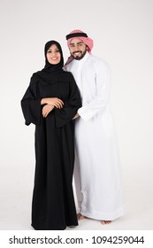 Arab Couple Standing On White Background