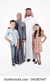 Arab Family Standing On White Background