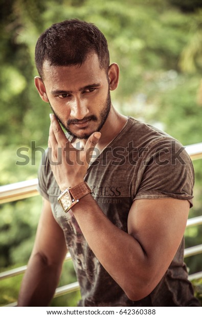 Arab Looking Muscled Male Model Short People Stock Image