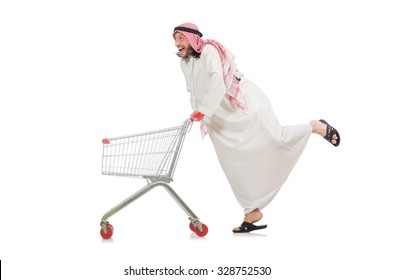 Arab Man Doing Shopping Isolated On White