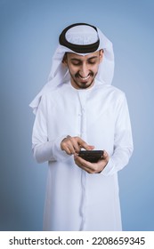 Arab Man, Emirati Using Mobile