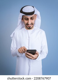 Arab Man, Emirati Using Mobile Phone