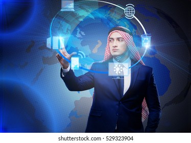 Arab man in global computing concept