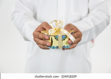 Arab Man Holding Gift Box