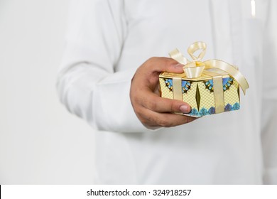 Arab Man Holding Gift Box