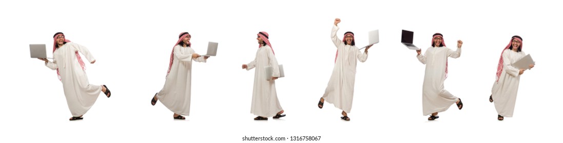 Arab Man With Laptop Isolated On White