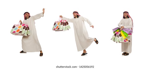 Arab Man With Shopping Bags On White