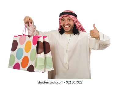 Arab Man With Shopping Bags On White