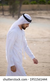 Arab Man Walking, Side View.
