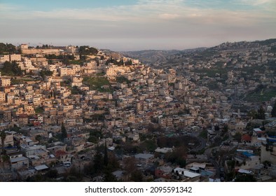 Arab Neighborhoods In Jerusalem. Gehenna Valley At Sunset