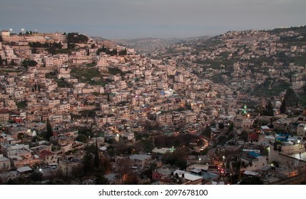 Arab Neighborhoods In Jerusalem. Gehenna Valley At Evening