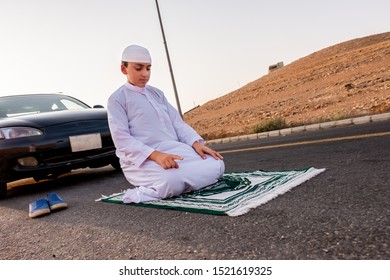 Arab People Outside Praying For God In The Nature