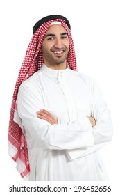 Arab Saudi Emirates Man Posing With Folded Arms Isolated On A White Background               