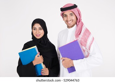 Arab Students On White Background