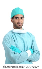 Arab Surgeon Serious Doctor Posing Standing With Folded Arms Isolated On A White Background