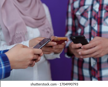 Arab Teenagers Group Using Smart Phones For Social Media Networking And Sharing Of Informations For Online Education