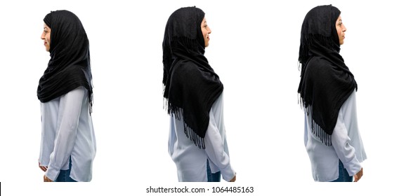 Arab Woman Wearing Hijab Side View Portrait Isolated Over White Background