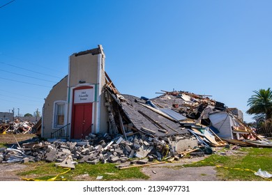ARABI, LA, USA - MARCH 26, 2022: Remnants of Faith World Assembly Church on Friscoville Avenue after tornado swept through Arabi on March 22 