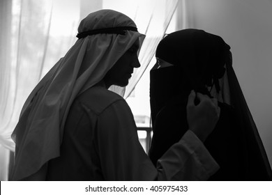 Arabian couple intimate at home