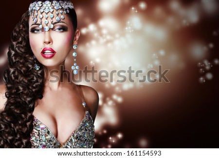 Arabian Style. Mysterious Woman in Shiny Ornamentation