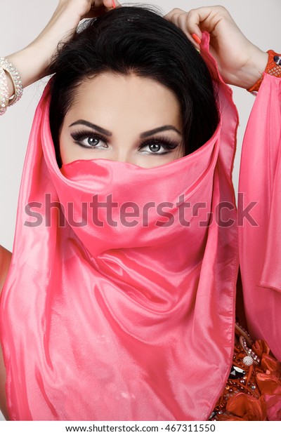 Arabian Woman Bellydancer Veil Wedding Makeup Stock Photo (Edit Now ...