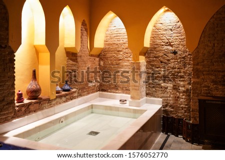 Arabic baths Hammam in Granada, Andalusia, Spain. Elvira baths. Cold water pool.