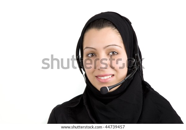 Arabic Beautiful Young Woman Headphones Microphone Stock Photo 44739457 ...