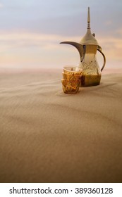 Arabic Coffe Pot On Desert Dunes