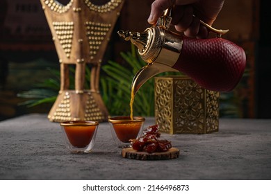 Arabic coffee and dates set up.
						Saudi Style.