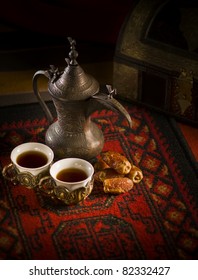 Arabic Coffee And Dates Set Up.