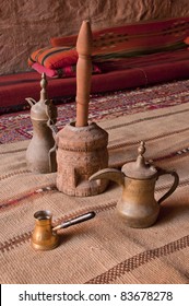 Arabic Coffee Pots,Grinder In A Bedouin Tent