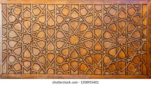 Arabic floral seamless pattern - traditional Islamic background. Wooden decorative element - Traditional turkish pattern, colorful mosaic tiles for background.