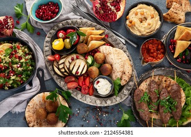 Arabic Food Assortment On Dark Background Stock Photo 2124554381 ...