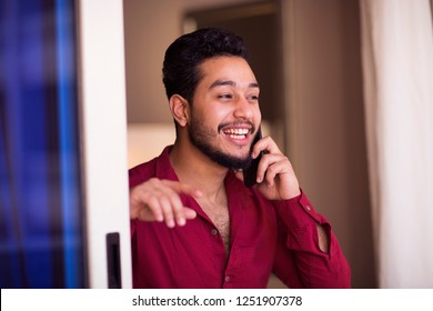  Arabic Guy Talking To Someone, Arabian Model Looking Young Calling Phone And Looking To Camera Concept Theme In Alexandria Egypt In Middle East Africa

