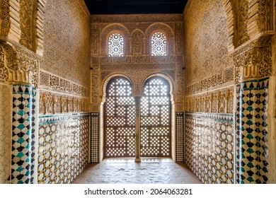 Arabic interiors of Nasrid Palace of Alhambra palace complex in Granada, Andalusia, Spain