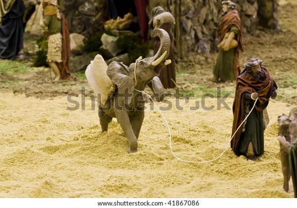 Arabic Man Elephant Figurines Crib Scene Stock Photo Edit Now