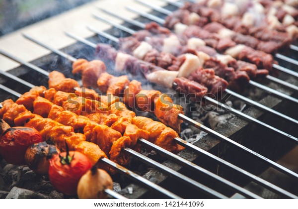 Arabic Meat and Chicken grill on coal outdoor |\
Mashawi Kabab &\
Tawook