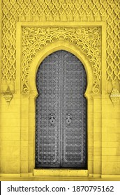 Arabic Oriental Styled Door In Morocco. Illuminating And Ultimate Gray Pantone Color Of The Year 2021