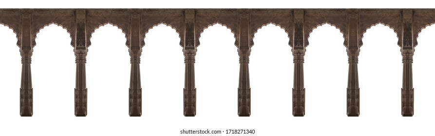 Arabic style arches isolated on white background. Elements of architecture, ancient arches, columns, windows and apertures