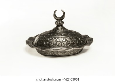Arabic Sugar Silver bowl isolated on a white background