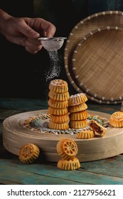 Arabic Sweet Traditional Eid Semolina Maamoul Or Mamoul Cookies With Dates With Sugar Powder 